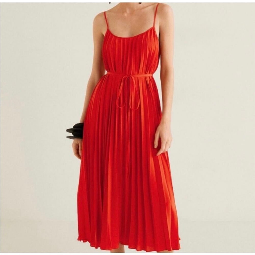 Sam Edelman Red Pleated Accordion Spaghetti Strap Midi Dress in Size S